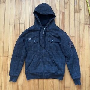 FOX Racing Mens Plaid Lined Hoodie Jacket Full Zip Sherpa Lined M